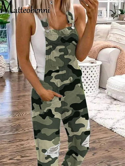 Fashion Broken Holes Straight Jeans Splicing Pocket Strap Pants Women's Street Casual Versatile Basic Jumpsuit Female Rompers 23