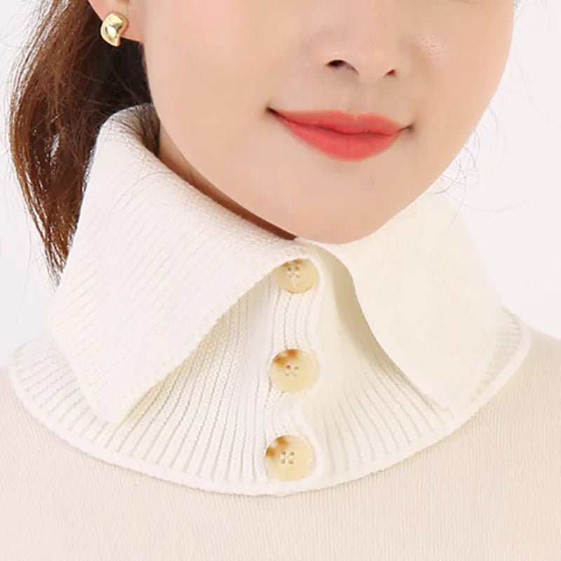 Winter Collar Scarf Windproof Warm Women Elegant Turtleneck Button Neck Cover Thermal Knitted Cold-proof Neck Guard Wrap