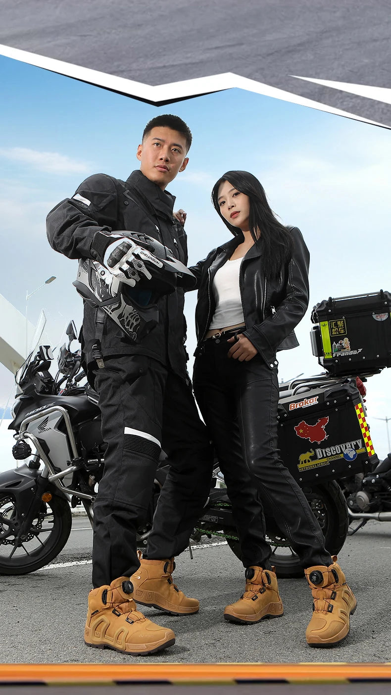 Motorcycle Riding Boots Waterproof Cowhide Leather Breathable Anti-Slip Wear-Resistant Touring Moto Shoes for Men Women