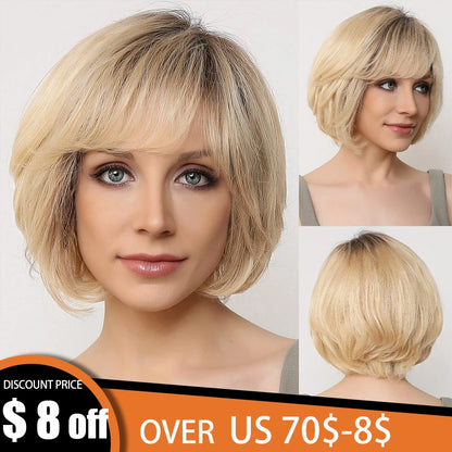 Hand-Tied Lace Front Wig Ombre Blonde Remy 100% Human Hair Wigs Natural Layered Bob HD Transparent Lace Frontal Hairs for Women