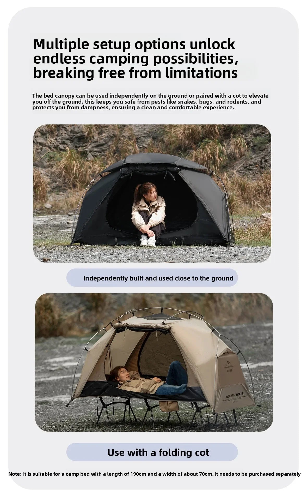 MOUNTAINHIKER Nwe Single Camp Bed Tent Outdoor Waterproof Rainproof Multi-purpose Leisure Camping Tent for Hiking And Travel