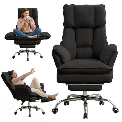Ergonomic Cloud Cross Legged Office Chair with Footrest,Leather Big and Tall Executive Chair with Wheels,Reversible, Customized