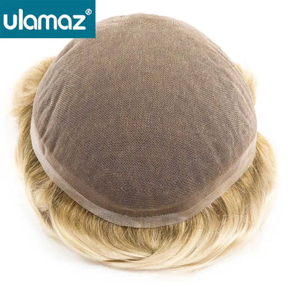 French Lace Wigs for Men Bleach Knots Lace Front Toupee Man Wig Full Lace Male Hair Prosthesis Natural Human Hair Lace Men's Wig