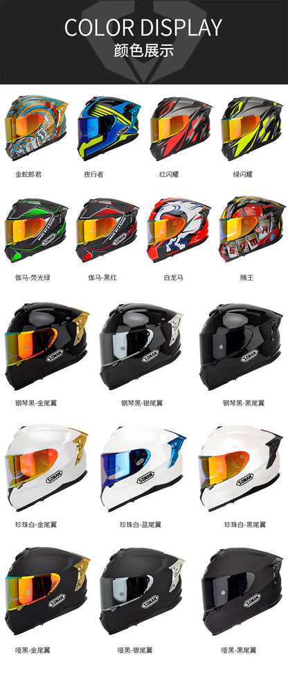 SOMAN ECE Motorcycle Helmet Adjustable Double Lenses Full Face Helmet Motocross Head Protection Anti-Fall Biker Motorbike Helmet