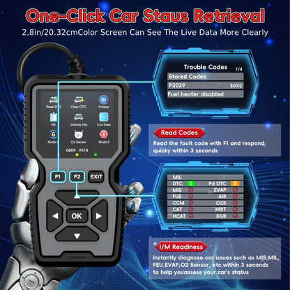 Professional Obd2 Diagnostic Tool Heavy Duty Vehicle Repair Tool - Code Reader/Resetter, Supports Real-Time Data Stream, No Battery Required, Compatible with Vehicles 1996 and up (Obdii/Eobd, Mode 6/8), Suitable for Mechanics