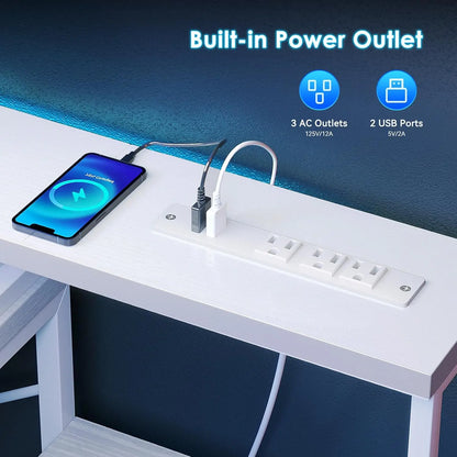 55 Inch Computer Desk with 4 Drawers, Office Desk with Power Outlets, Printer Shelf & Storage Shelves, Large, Customized