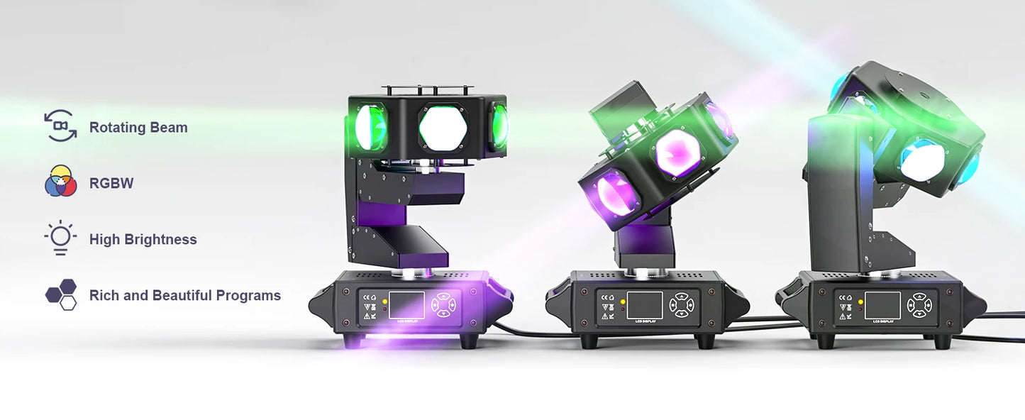 Yiflamefly 240W Beam Moving Head Lights 6LEDs RGBW 360° Rotating DJ Light DMX512 Stage Lights For Disco Wedding Party Live Show