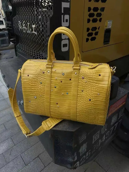 Tote Bag Women Crocodile Grain 2025 Fashion Vintage Diamond PU High-Capacity Shoulder Bag Handbag Euro-America Style