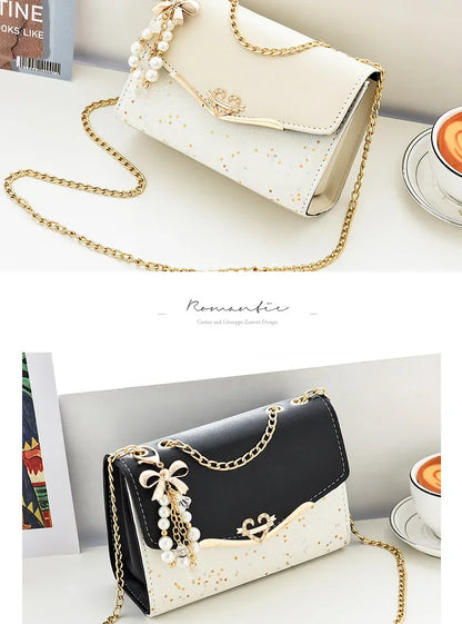 Pouch Ladies PU Leather Handbag with Tassel Pendant Fashion Messenger Bag Women Trendy Sequin Single Shoulder Bags
