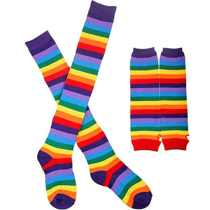 TRALOW Womens Socks Striped Knee High Socks Arm Warmer Fingerless Gloves Set Costume Accessories for Cosplay Christmas Punk