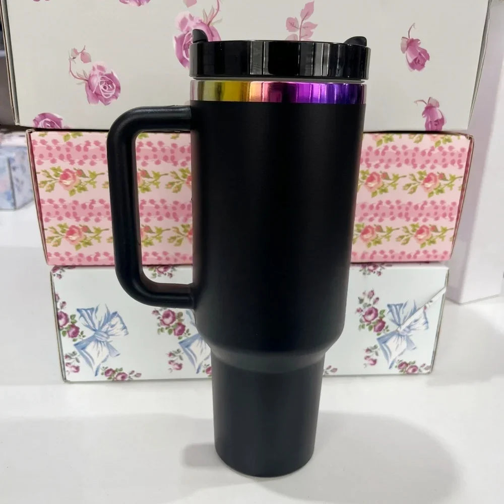 40oz Tumbler withLOGO Handle Lid Straw Stainless Steel Vacuum Insulated Quengher H2.0 Thermos Cup Silicone Boot for Stanleys