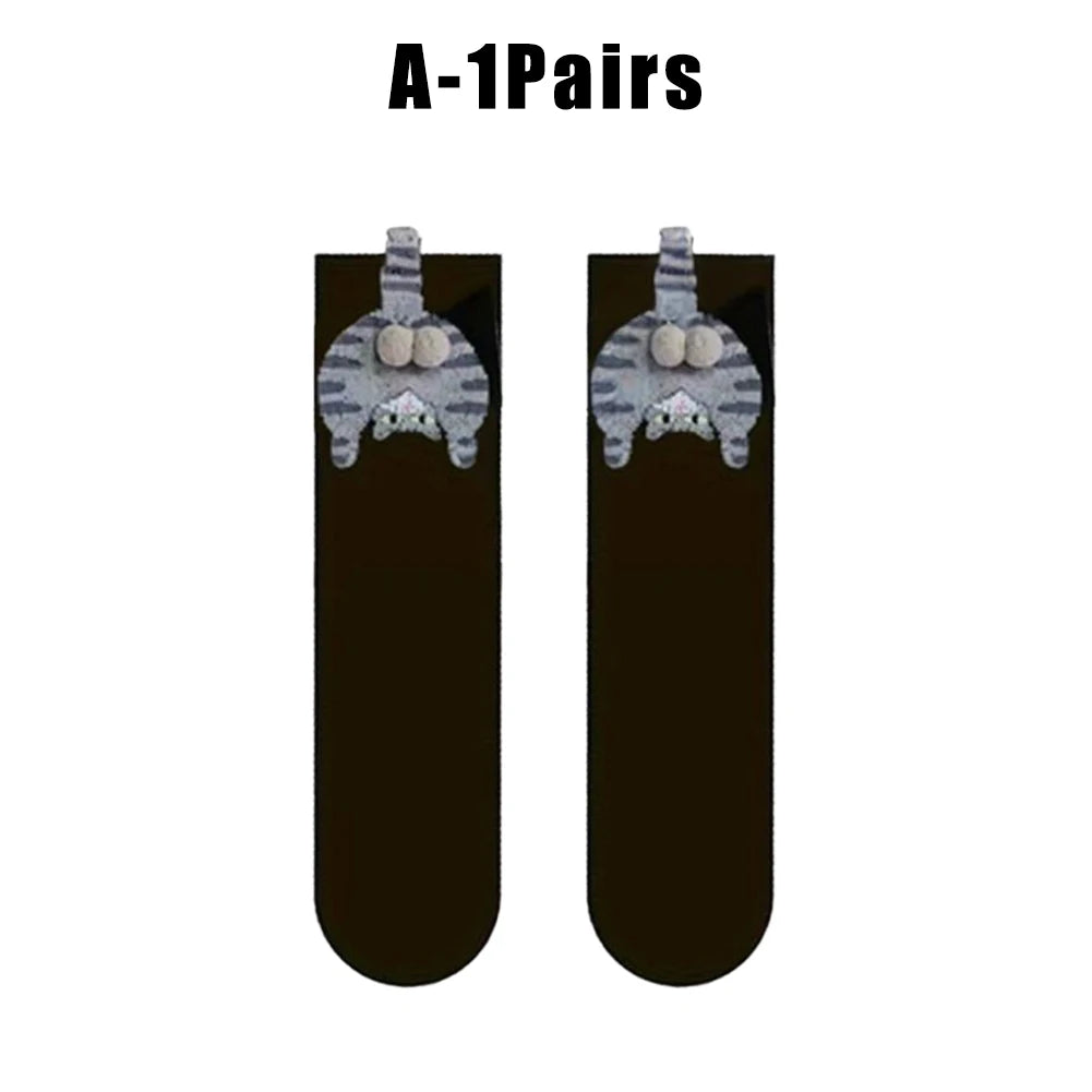 Cute Cat Socks with Balls Funny Cotton Socks Breathable Soft Cotton Socks Girl Women Socks Novelty Gifts for Cat Lovers