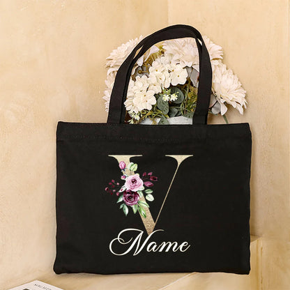 Personalized Initial with Name Tote Bag Women Canvas Shoulder Bags Monogram Shopping Bag Handbags Birthday Wedding Gifts for Her