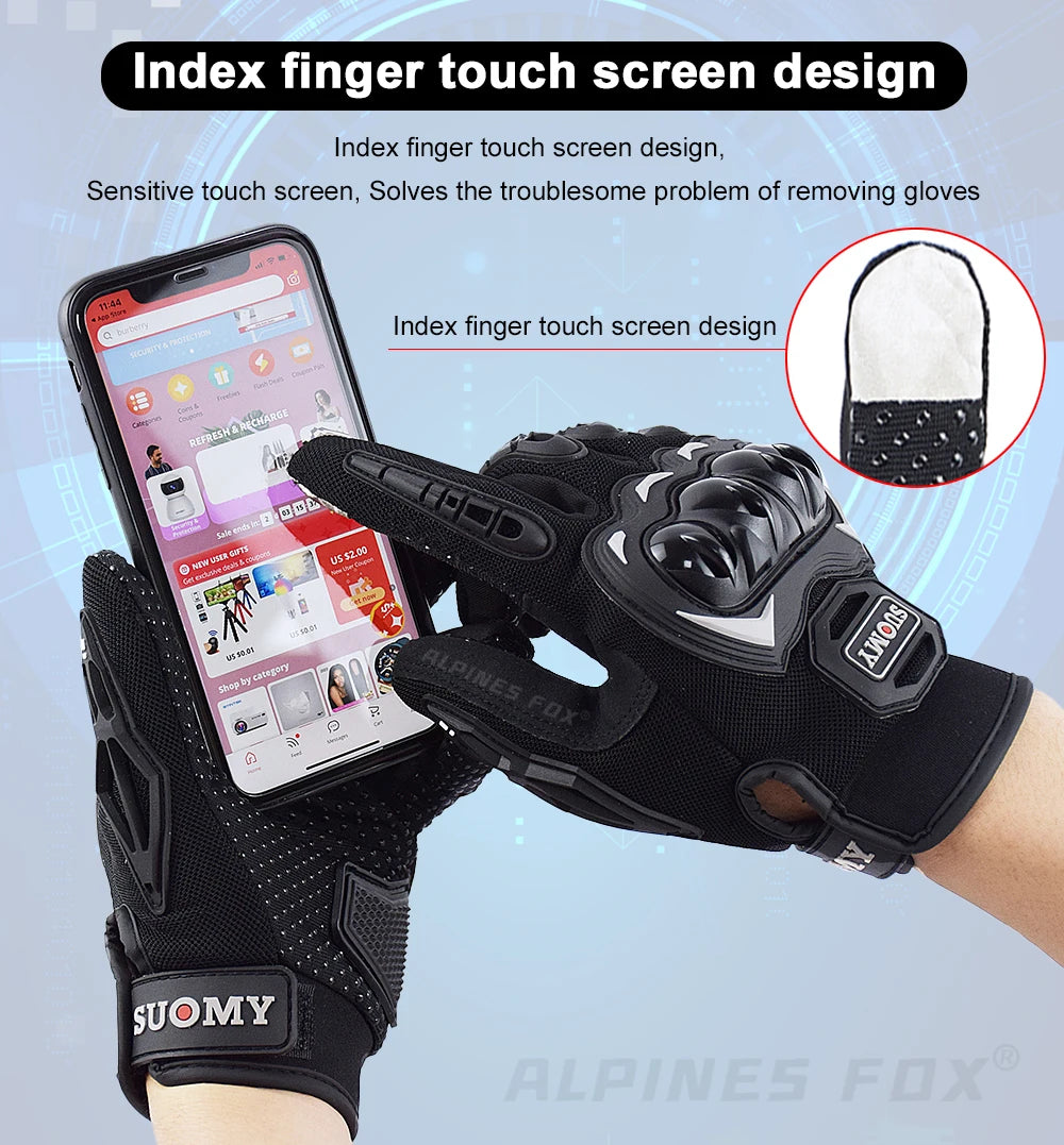 VEMAR Summer Motorcycle Gloves Men Black Full Finger Touchscreen Cycling ATV MTB Guantes Moto Luvas Bike Riding Glove Women Red