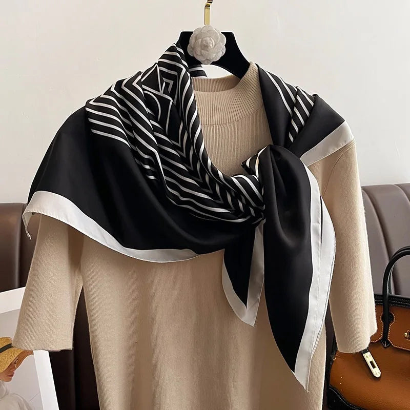 Luxury2025Square Silk Scarf for Women 90*90Hijab Hair Bands Neckerchief Female Satin Shawl Ribbon Headband Fashion Wraps