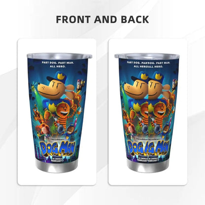 Dog Man Dogman Movie Comic Insulated Tumbler with Straws Cartoon Stainless Steel Thermal Mug Double Wall Car Bottle Cups, 20oz