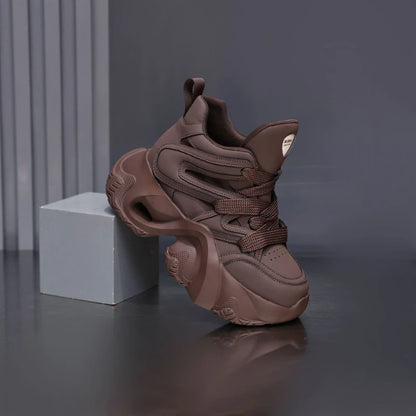 Chunky Platform Hidden Height Increasing Sneakers Casual Lace Up Shoes In White And Grey With Hollow Out Design For Streetwear
