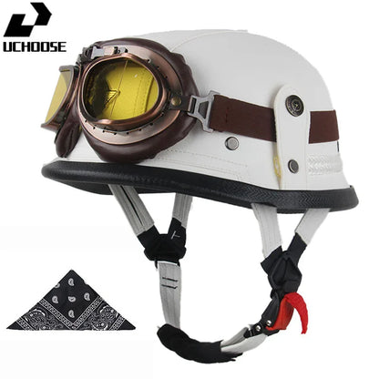 DOT Certified Vintage Open Helmet Motorcycle Open Face Helmet Retro 3/4 Helmet Cruise Casco Casque Moto Men Women