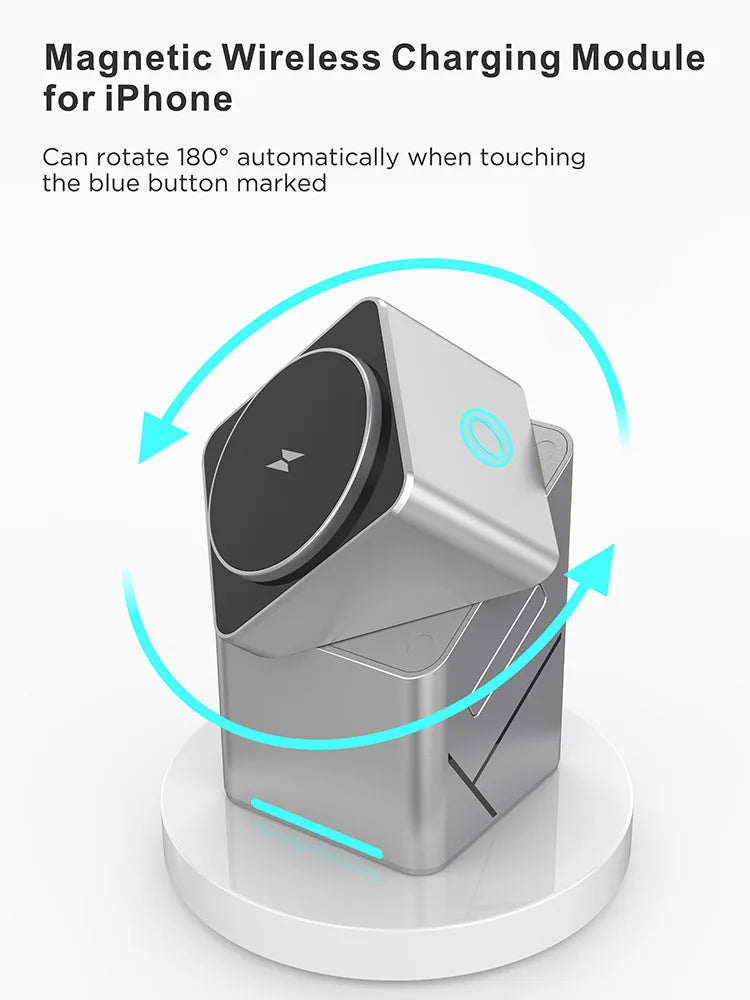 2025 Touch Auto-Rotating Qi2 3 in 1 Magnetic Wireless Charger Stand For iPhone Samsung Xiaomi OPPO 30W Fast Charging