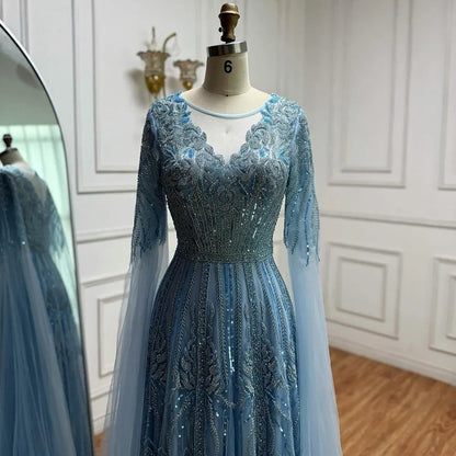 Luxury Elegant Rose Gold Beaded A Line Evening Dress with Cape Sleeves for Formal Party Serene Hill 2026 Customized CLA73056