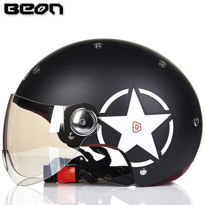 BEON Motorcycle Helmet for Adult and Child All Seasons Electric Vehicle Half Helmet Summer Sun Protection Helmet Motorcycle