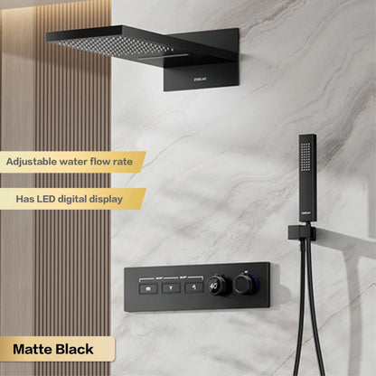 Luxury brass gun gray wall mounted shower system, wall mounted design with constant temperature LED digital display bathroom Tap