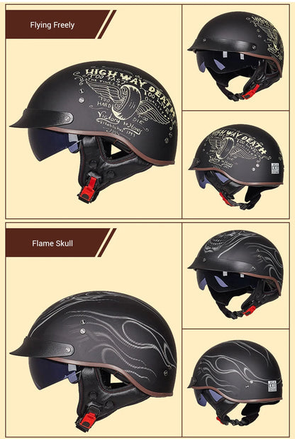 DOT Certification Motorcycle Helmet Retro Motocross Half Helmet Open Face Scooter Biker Sunshade Lens Summer Moto Men Helmet