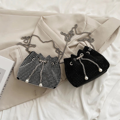 Luxury Women's Bag New High Quality Horseshoe Bucket Bag Exquisite PU Rivet Sequin Design Women's One Shoulder Handbag