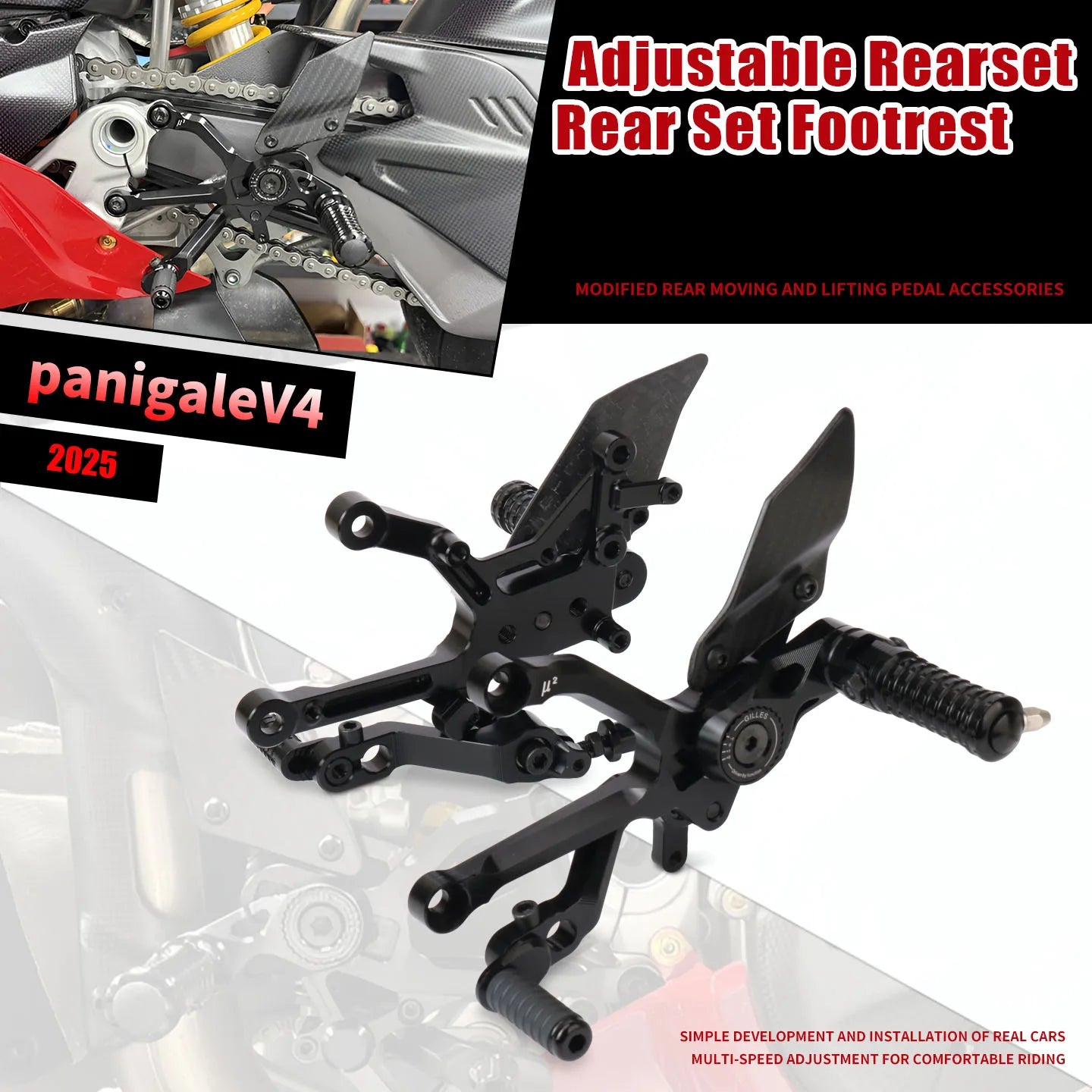 Motorcycle Carbon Fiber Adjustable Footrests Rear Set Footpeg Rearset Foot Peg Pedal For PANIGALE V4 Panigale V4S 2025