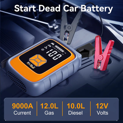 9000A Peak Jump Starter with 150 PSI Air Compressor - All Gas/10L Diesel Portable Jump Box | USB QC 3.0 18W Fast Charge