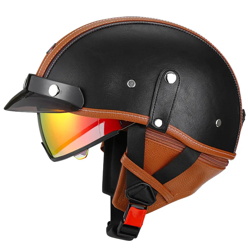 Retro Motorcycle Helmet DOT Approved Built in Sunglasses Casco Moto Helmet Detachable Insert Liner Vintage German Half Helmet