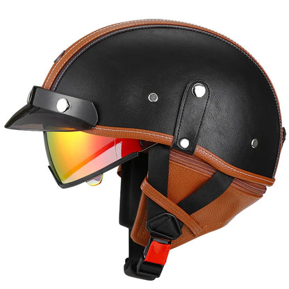 Retro Motorcycle Helmet DOT Approved Built in Sunglasses Casco Moto Helmet Detachable Insert Liner Vintage German Half Helmet