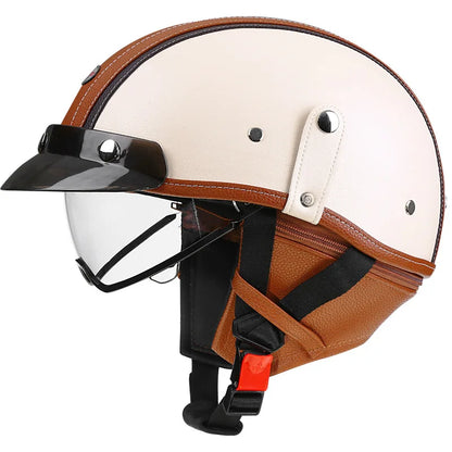 Retro Motorcycle Helmet DOT Approved Built in Sunglasses Casco Moto Helmet Detachable Insert Liner Vintage German Half Helmet