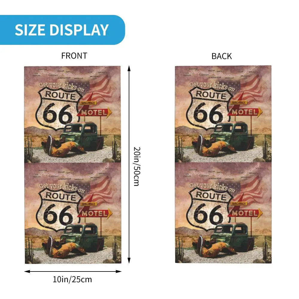 Custom Travel Motorcycle Ride Route 66 Bandana Winter Neck Warmer Windproof Wrap Face Scarf for Hiking Highways Gaiter Headband