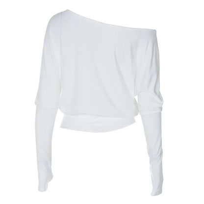 Sexy Elegant Long Sleeves Top Irregular One Shoulder Women Tops T Shirt Birthday Party Club Date Casual Office Clothes