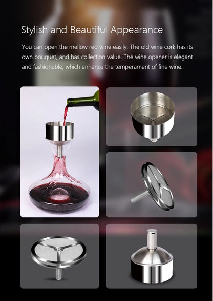 Stainless Steel Wine Shower Funnel with Sediment Strainer, Wine Aerator