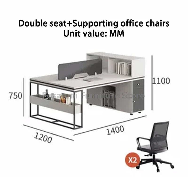 Office Staff Work Desk and Chair Sets Modern Computer Desks with Storage Drawn and Screen Home Furniture Swivel Chairs Table Set