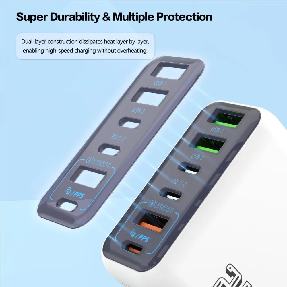 240W GaN Charger 2 Port USB C + USB A Fast Wall Charger UK/EU Plug PD Super Fast Charging For iPhone Samsung iPad Android Phone