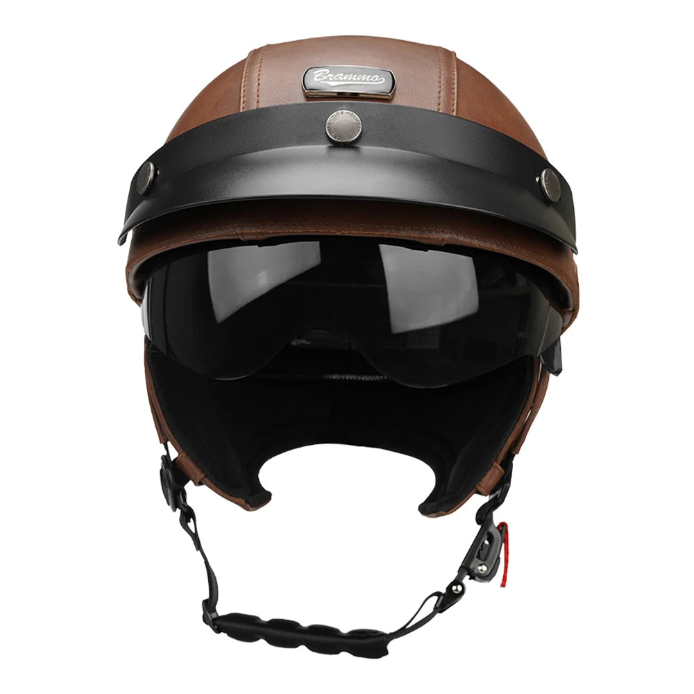 Motorcycle Half Helmet Leather Vintage Helmet Four Seasons General Safety Helmet Anti Fall And Sun Cap Moto Open Face Helmet