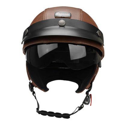 Motorcycle Half Helmet Leather Vintage Helmet Four Seasons General Safety Helmet Anti Fall And Sun Cap Moto Open Face Helmet