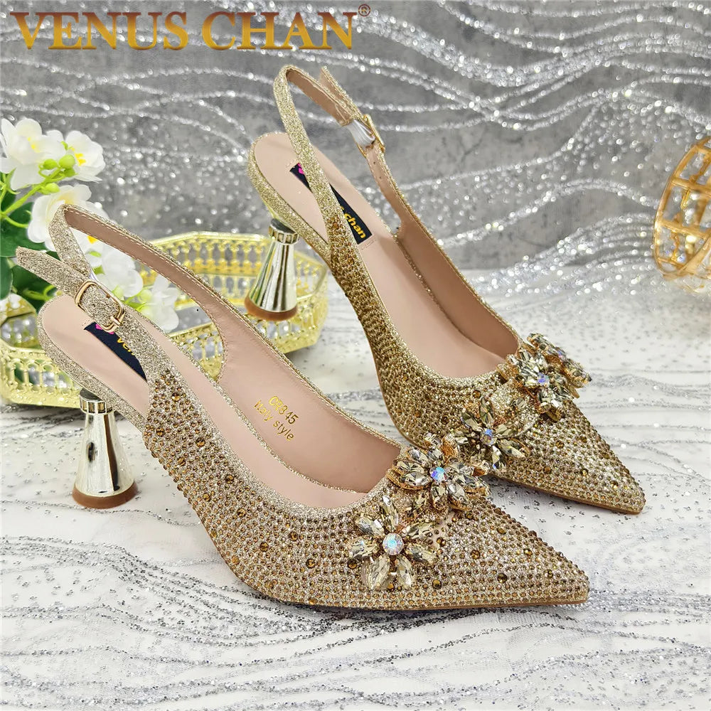 New Arrival African Women Shoes Decorated with Rhinestone Shoes for Women 2025 Designer Luxury Plus Size 43 Wedding Shoes Bride