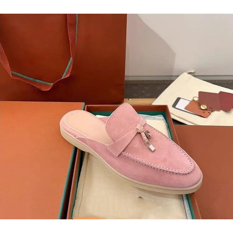 2026 New Luxury Women Loafers Closed Toe Flat Slippers Comfort Soft Moccasin Slip On Half Slide Casual Outdoor Walking Shoes Y2k