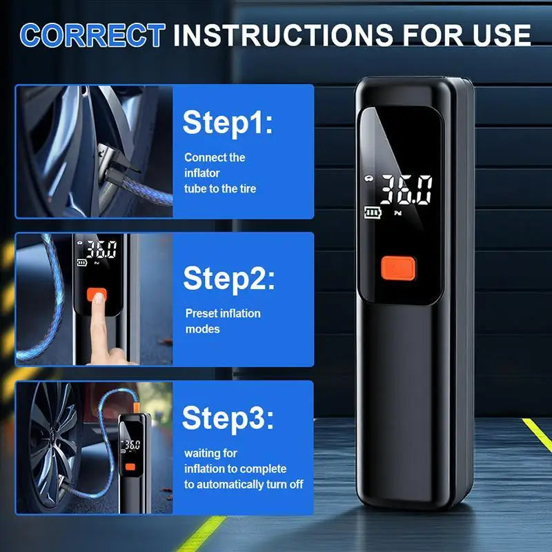 Wireless Portable 150PSI Tire Inflator Electric Air Pump Rechargeable Digital Pressure Gauge Auto Shutoff LED Light for Car Bike