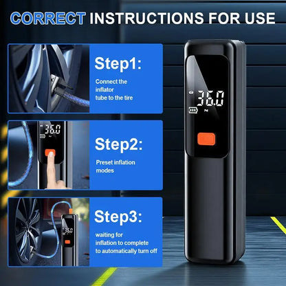 Wireless Portable 150PSI Tire Inflator Electric Air Pump Rechargeable Digital Pressure Gauge Auto Shutoff LED Light for Car Bike