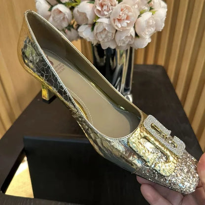 Women Pumps Spring Autumn French Style Ballets Woman Simple High Heels Women Retro Flat Heel Square Toe Simple Shoes Women