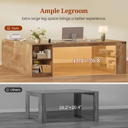 71" Executive Desk with Drawers Power Outlets Storage Shelves File Cabinet L Shaped Office Workstation Oak Customized