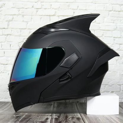 JIEKAI Motorcycle Flip Up Helmet Personality Horn Tail Motorbike Motocross Shark Moto Helmet Technology Design Full Face Casco