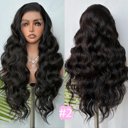 X-TRESS Synthetic Lace Front Hair Wigs for Women 32inch Long Loose Wave Black Color 13X6 Lace Frontal Wig with Natural Baby Hair