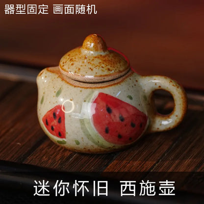 Mini Hand-Painted Ceramic Teapot Jingdezhen Hand- Pulled Tea Pet Micro Landscape Decorative Item Kitchen Dining Bar Essential
