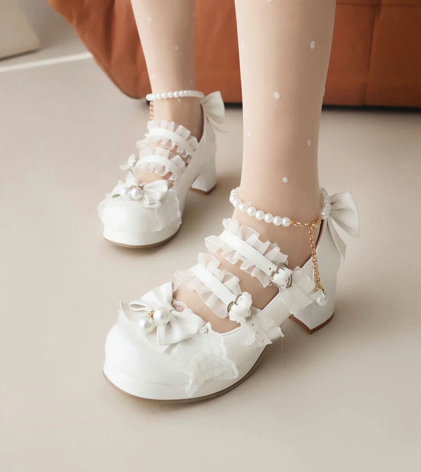Cross Strap Women High Heels Mary Jane Pumps Party Wedding Cosplay White Pink Black Strawberry Bow Princess Cosplay Lolita Shoes